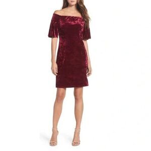 Eliza J Women's Off The Shoulder Velveteen Burgundy Party Sheath Dress Sz 8